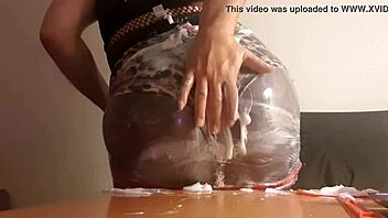 Sploshing Sissy Slag In Clingfilm Fetish Play.