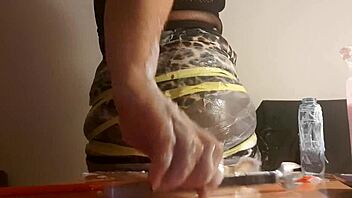 Sploshing Sissy Slag In Clingfilm Fetish Play.