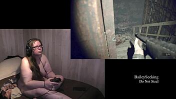 Beautiful fat brunette gets naked in Resident Evil 7 playthrough
