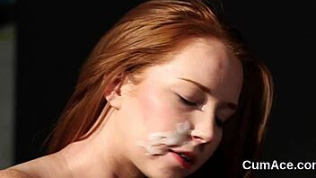 Frisky Model Gets Cumshot on Face and Gulps It All 😋