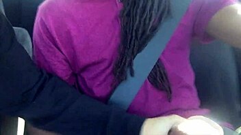 Lesbian friend enjoys car ride handjob