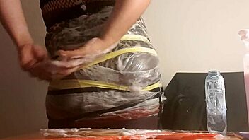 Sploshing Sissy Slag In Clingfilm Fetish Play.