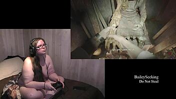 Beautiful fat brunette gets naked in Resident Evil 7 playthrough