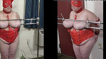 Granny's big tits bared and bound in BDSM video
