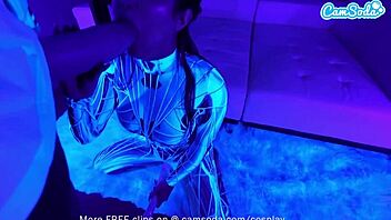 Wow, teen in costume blowing huge cock on cam!