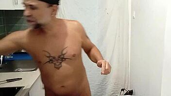 Naked cooking in the kitchen