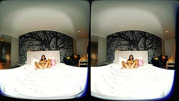 Amateur brunette's masturbation session with VR porn video