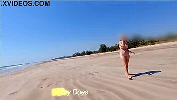 wife strips nude at public beach for fun