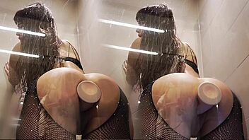 Big ass rides dildo in bathroom