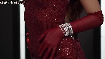 elegant mediumboobs babe enjoys solo muff pleasuring with gloves