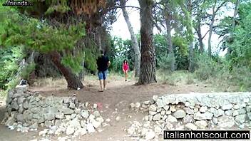 Beautiful brunette bent over for intense outdoor anal doggystyle.