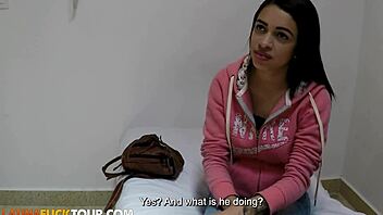 Colombian college student gets hired and gives a blowjob in a casting video