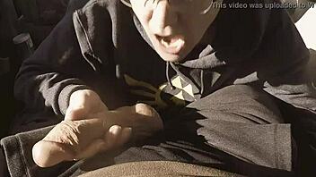 Nerdy Girl Sucks Big Cock in Parking Lot, Wipes Cum