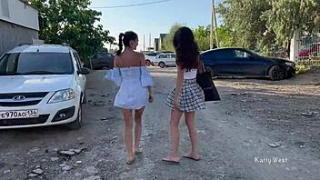 Two 18-year-old girls flaunt their naked bodies on the beach