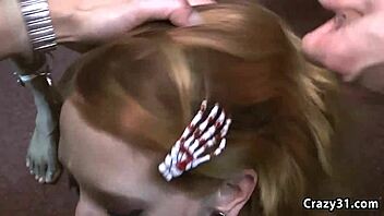 blonde gets facial bukkake in shower blowbang