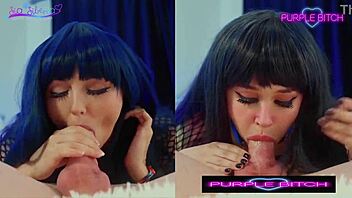 Two Hinatas and two Sakuras in sexy cosplay blowjob action