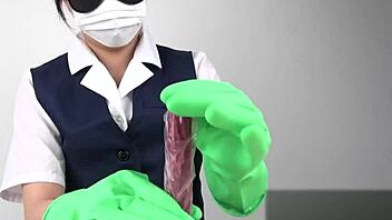 i love giving a handjob with latex gloves on, feeling the fetish thrill as an asian japanese woman