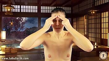 Julia V Earth's small tits get a workout in face fitness video
