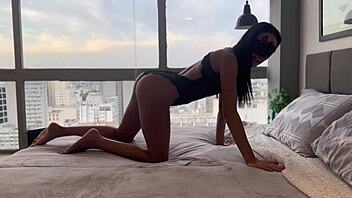 Skinny Amateur Sits on Husband in See-Through Outfit Filling Pussy with Cum