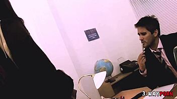 Hot redhead endures anal double penetration from two cocks in threesome