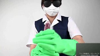 i love giving a handjob with latex gloves on, feeling the fetish thrill as an asian japanese woman