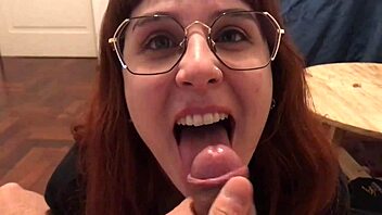 nerdy girl says 'suck my cock' while blowing him pov