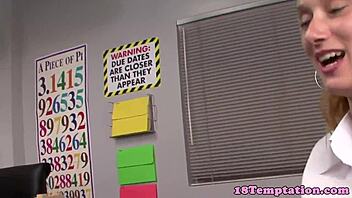 Stepsister gives sneaky handjob and blowjob in classroom setting