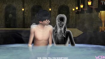 Moaning Myrtle and Harry Potter in animated hentai video
