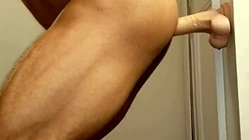 Ivory white twink has fun with dildo in shower 😊