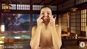 Julia V Earth's small tits get a workout in face fitness video