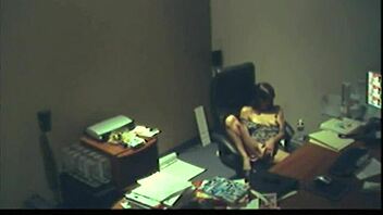 Office brunette girl fingering her wet pussy during break time