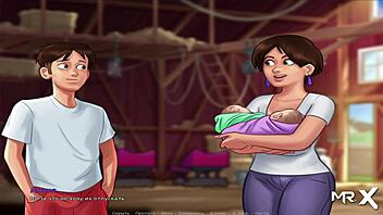 Rich girl in summertimesaga wears dirty maid costume for intense sex.