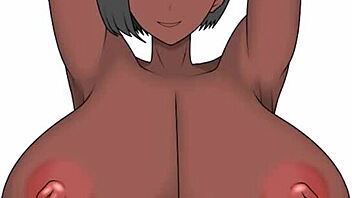 Japanese babe with big tits paints a fantasy scene