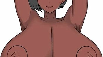 Japanese babe with big tits paints a fantasy scene