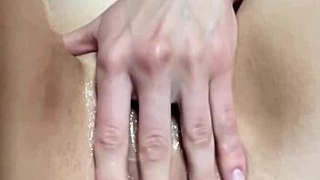 Sexy girl intensely plays with wet shaved pussy!