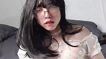 Cute CD Asian Shemale Strokes Solo in Hot Fetish Scene