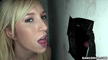 Blonde Slut Sucks Glory Hole Cocks With Cum
