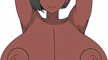Japanese babe with big tits paints a fantasy scene
