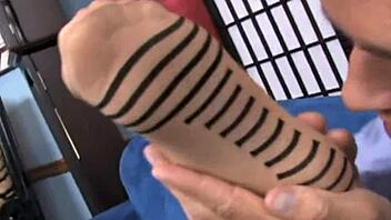 Beautiful blonde's sexy feet get sucked in nasty footjob