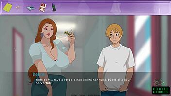 Cartoon porn game with housewife's big boobs and missionary position