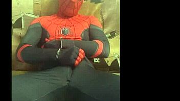 Gay Spiderman Enjoys Solo Time In His Spandex Suit