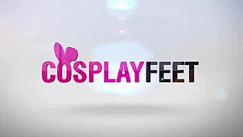 Cosplay queen shows off her sexy legs and feet in stockings