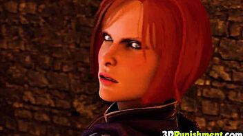 In this 3d cartoon, the horny redhead milf eagerly blows the emperor's huge monster cock.