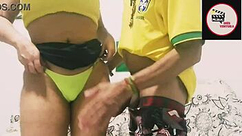 Latina brunette cheats on husband with father-in-law in the pantry!