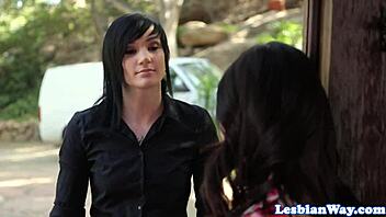 Hey, watch this lesbian babe seduce an inked beauty's pussy!