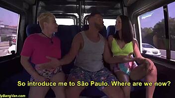 Rough ass fucking threesome in van