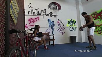 Ebony goddess, after basketball, petite black slut sucks big cock