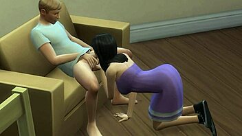 The couple enjoys 30 minutes of blowjob on the couch.