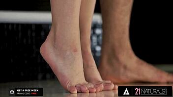 Blonde bombshell Alexa Flexy gives a footjob and deepthroat in a steamy video