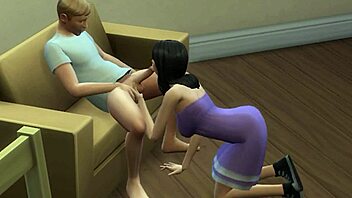 The couple enjoys 30 minutes of blowjob on the couch.